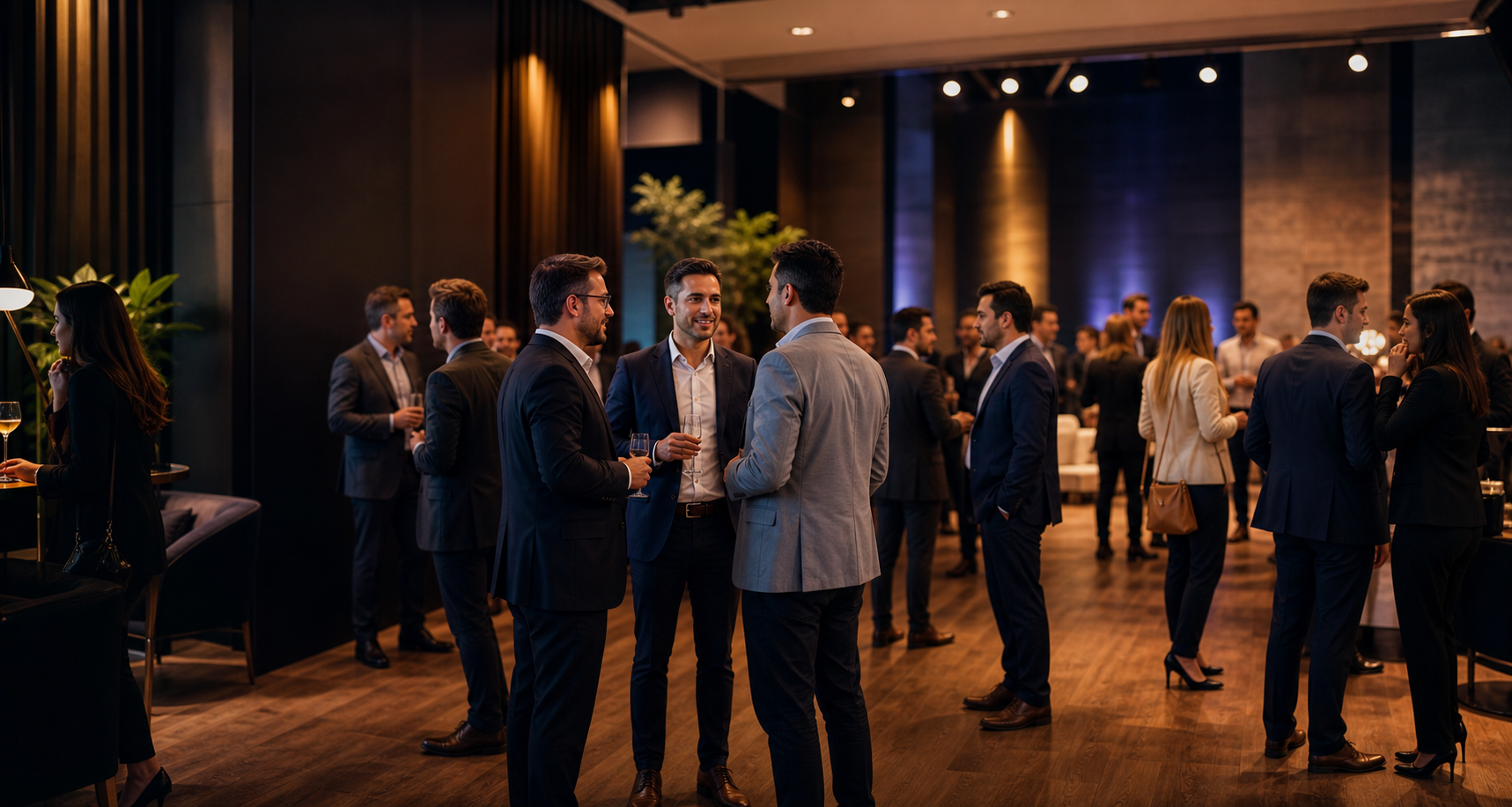Evento de networking empresarial em ambiente premium